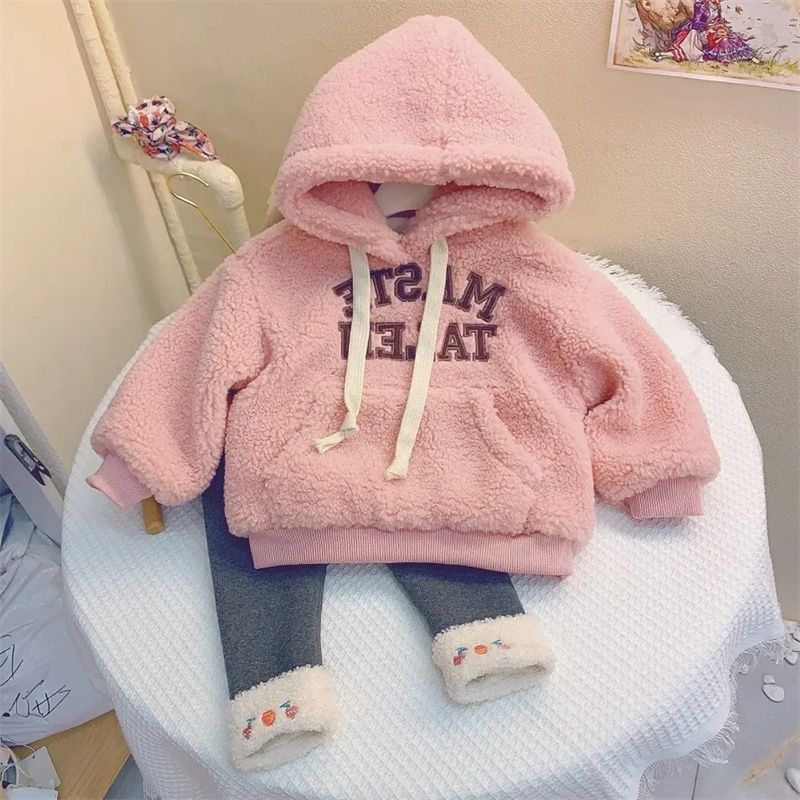 女童冬季套装儿童加绒加厚卫衣外套毛加厚打底裤一条过冬