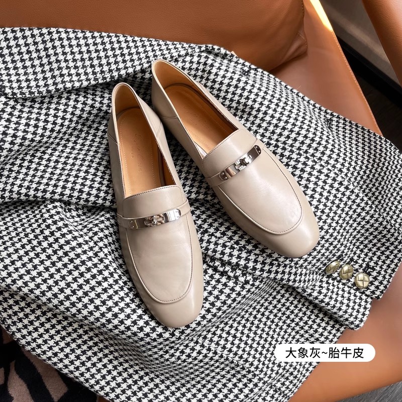 Superqueen 胎牛皮 窄锁扣 平底真皮复古小皮鞋乐福鞋