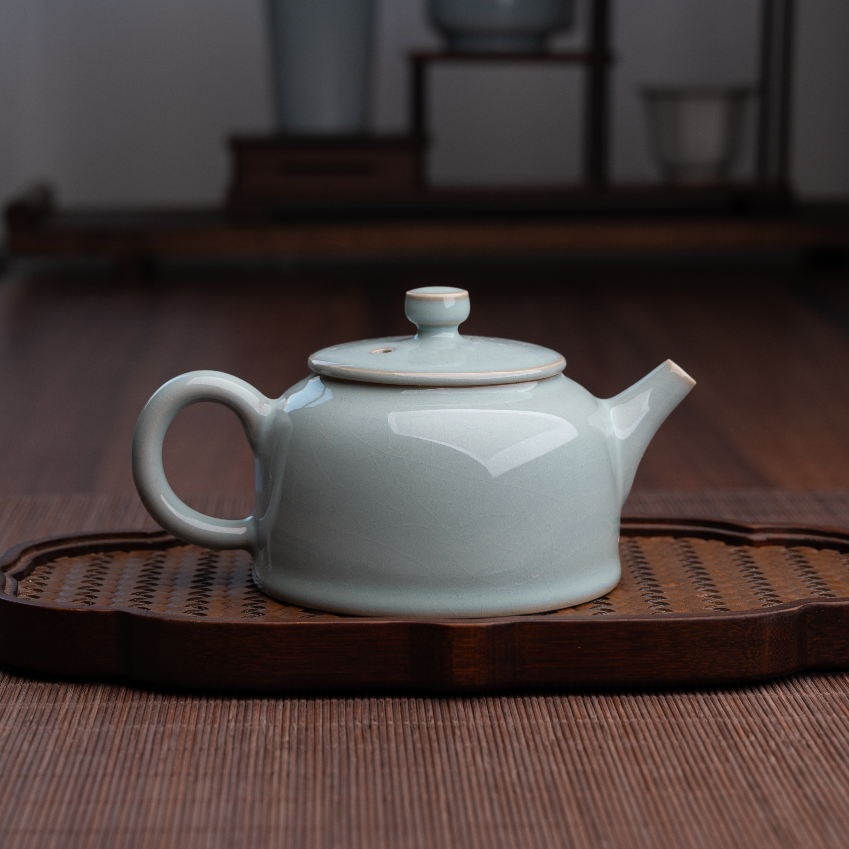 运圈小德钟壶支钉烧天青釉月白釉原矿原釉210cc汝州中式茶具陶瓷