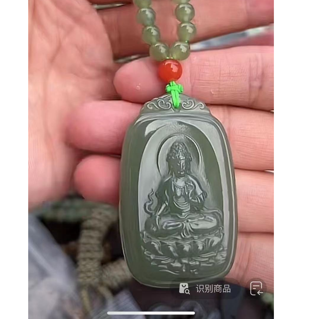 和田玉精品玉观音一套带玉链子