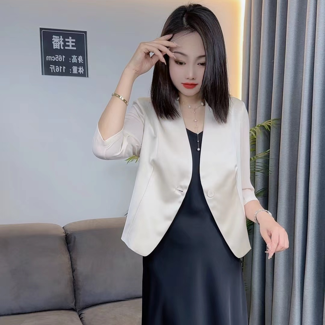 【袖子和后背纱料 】夏季西装外套女2025新款修身显瘦小西服防晒883