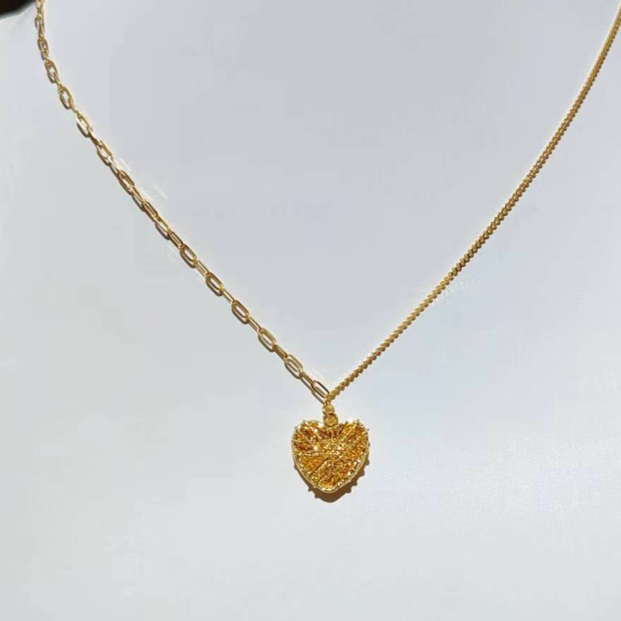 足金999拉丝爱心套链闪亮气质轻奢款女士套链