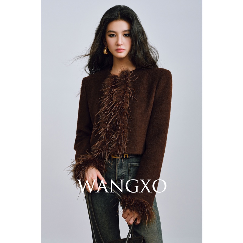 WANGXO 秘鲁baby苏力羊驼毛大衣短外套 243856W