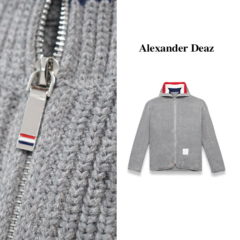 2024 新款多元素小众设计立领撞色拉链针织纽花立领毛衣A8004【东】