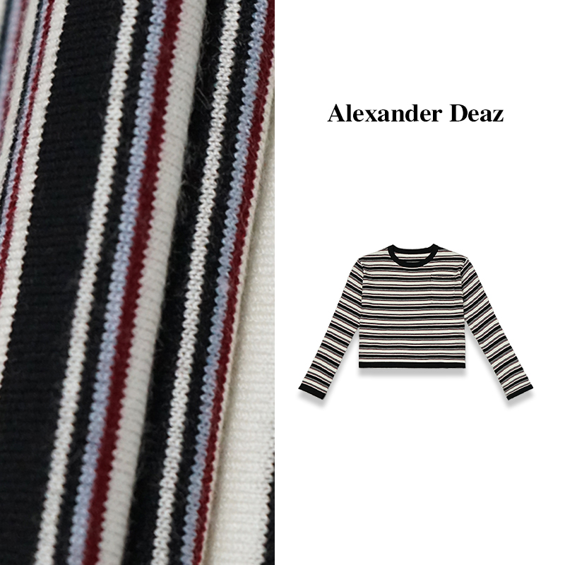 2024 新款复古条纹斑马撞色圆领长袖针织套头毛衣A8008【YH】