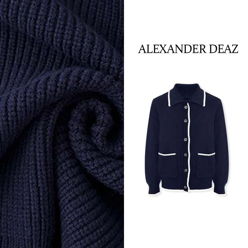 2025新款撞色休闲时尚口袋翻领长袖针织衫A8006【玥】