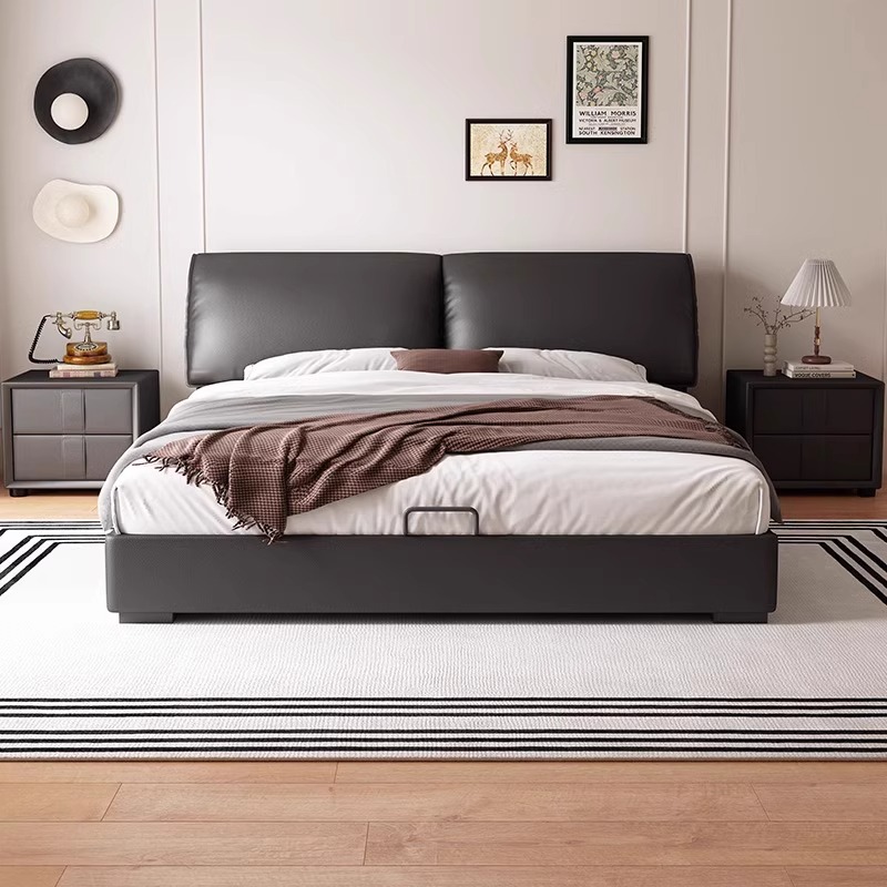  【大象耳朵】简约现代主卧高端大气双人床带收纳储物高箱网红真皮