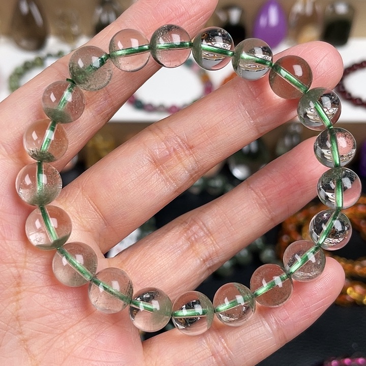 水晶手链未镶嵌天然绿幽灵聚宝盆