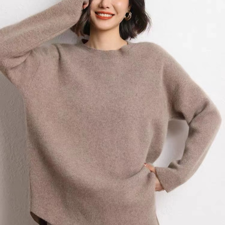 【康赛妮-老钱风】圆领针织时尚宽松百搭女士休闲纯色加厚羊绒衫