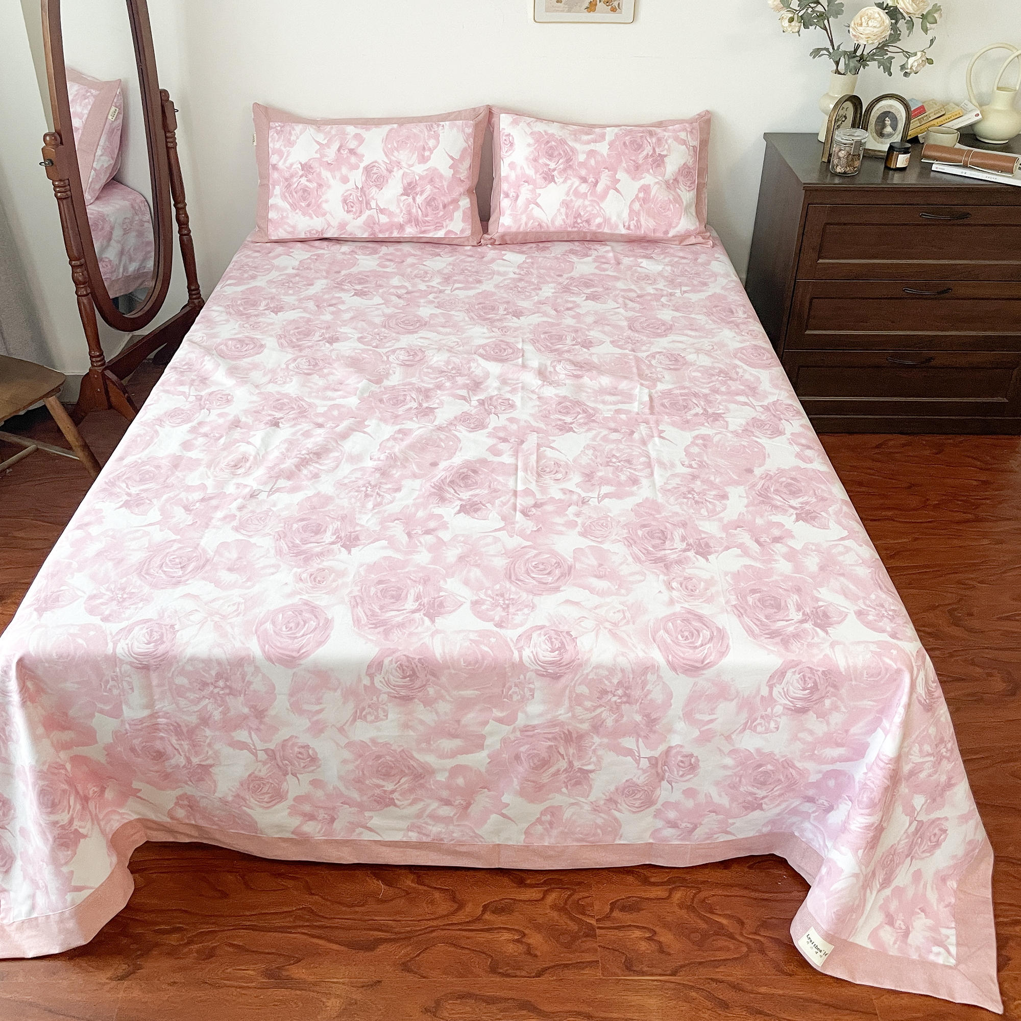 D2557 全棉贴边粗布三件套 花夏瑾漫230*250加厚机洗耐用透气吸汗