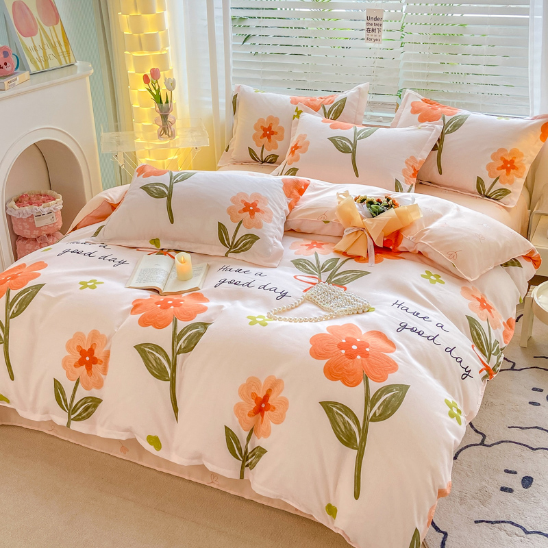 小清新新款亲肤磨毛四件套被套200*230cm印花被罩单双人被套加厚
