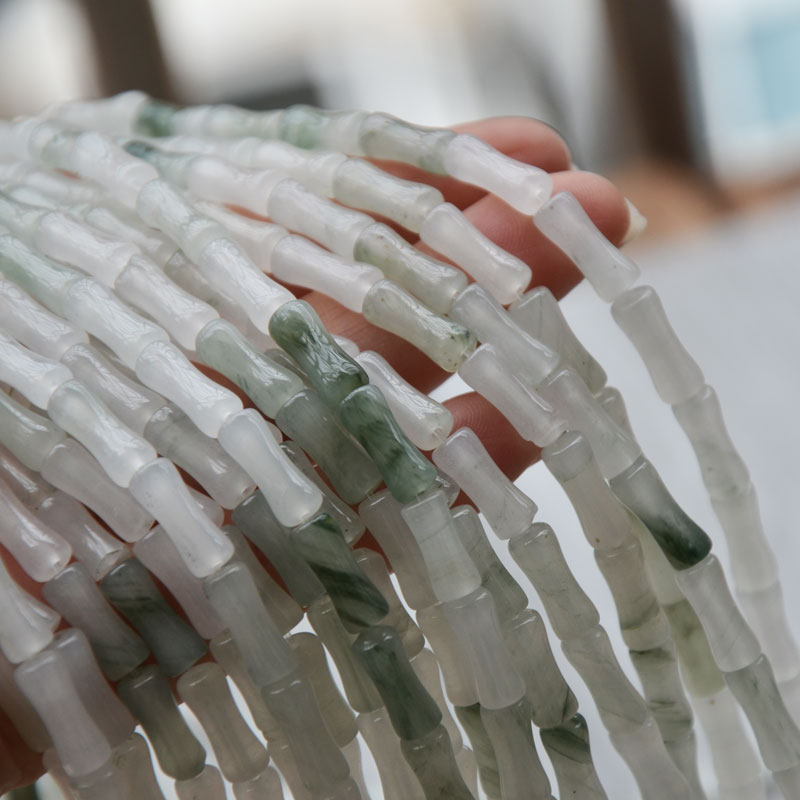 古风手作天然竹节散珠雕刻吊坠红玛瑙粉晶东陵寿山石天山冰翆散珠