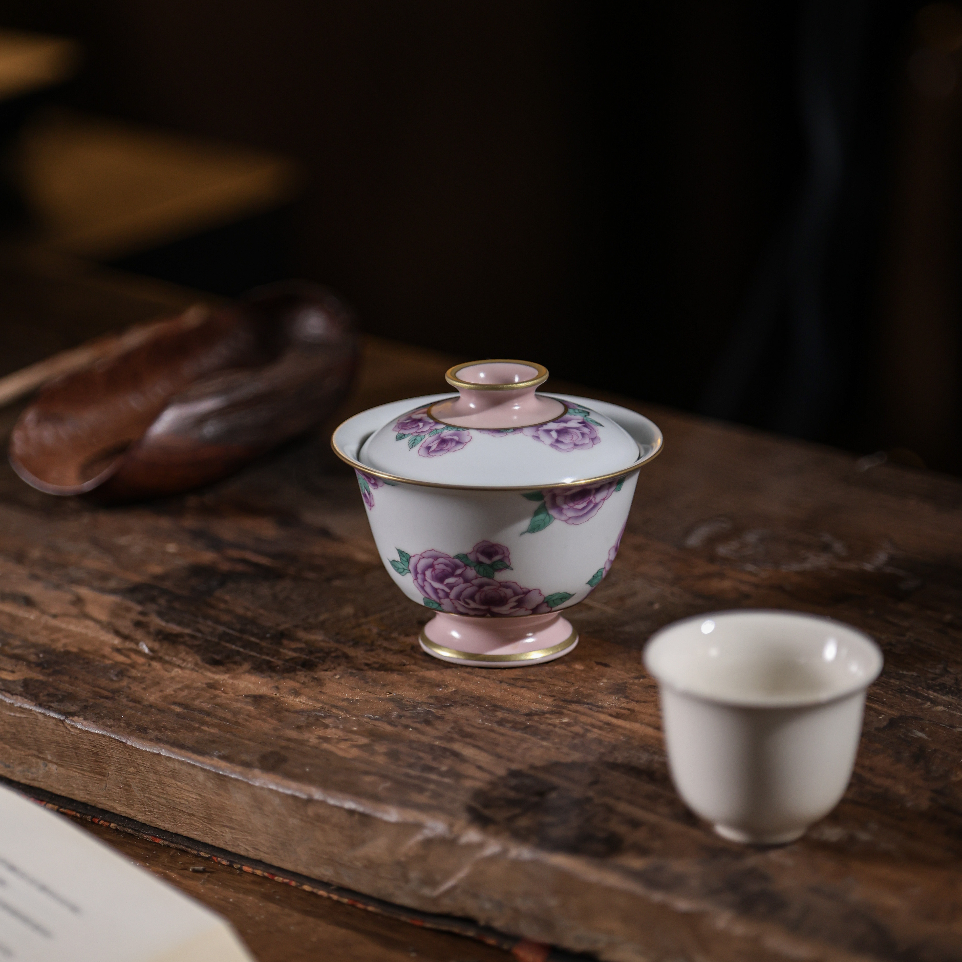 【悦生活】夕岚粉-华隐堂-玫瑰盖碗（华隐S1312）