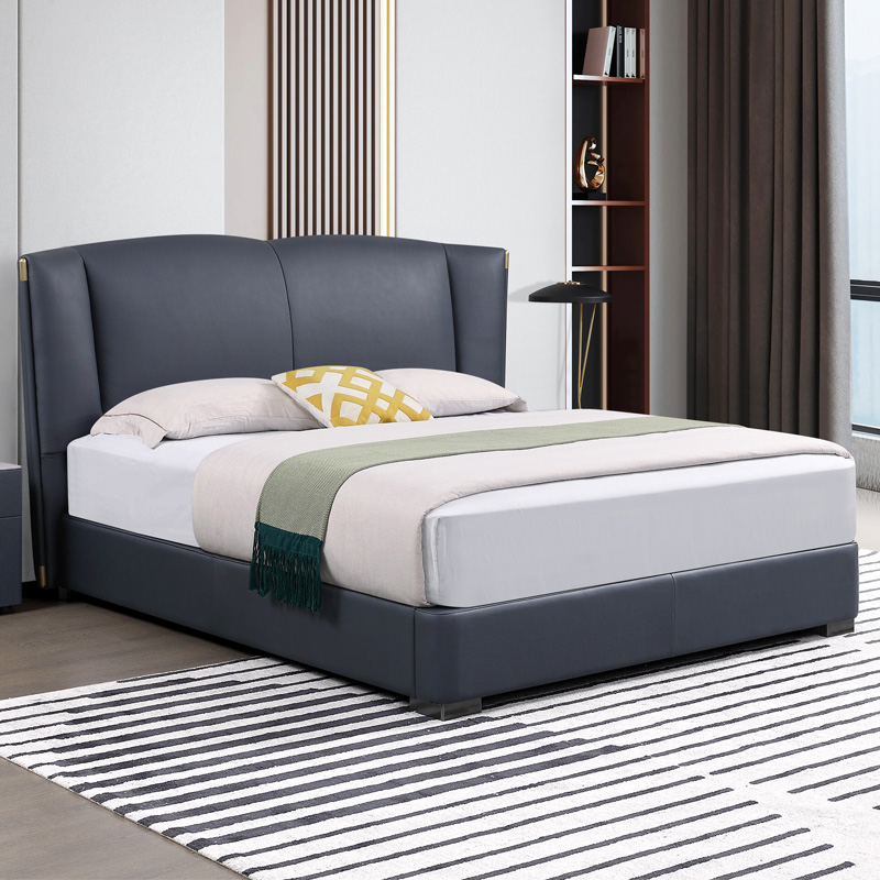 康唯美真皮床现代简约头层牛皮床意式极简主卧室高端双人床1.8米