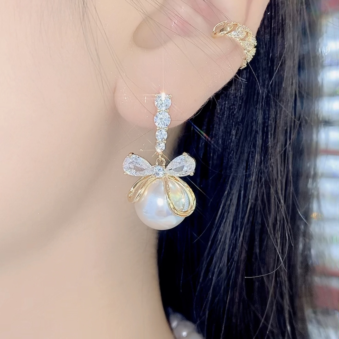 铜合金仿珍珠耳饰 铜合金仿珍珠耳饰 气质永结同心耳环