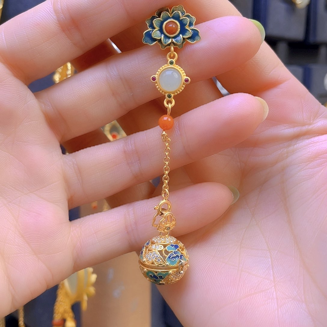 和田玉颈饰银S925镀金镶嵌