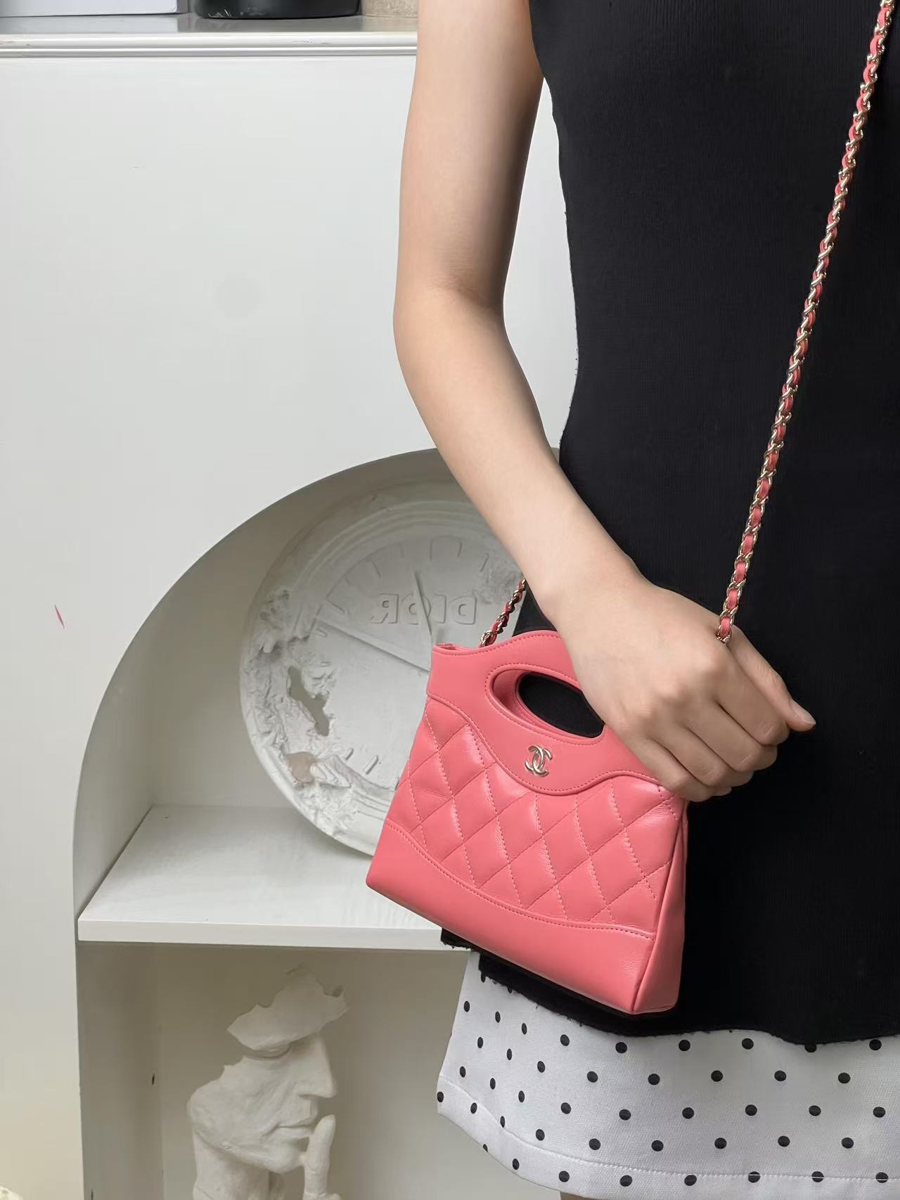 99新 Chanel/香奈儿 25p 31bag mini粉金油蜡皮手提包/甄选