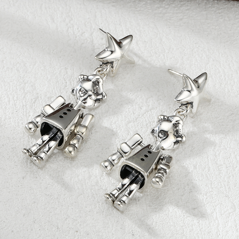 925银耳饰 光面大力水手五角星耳钉 耳扣 韩版流行精工耳饰