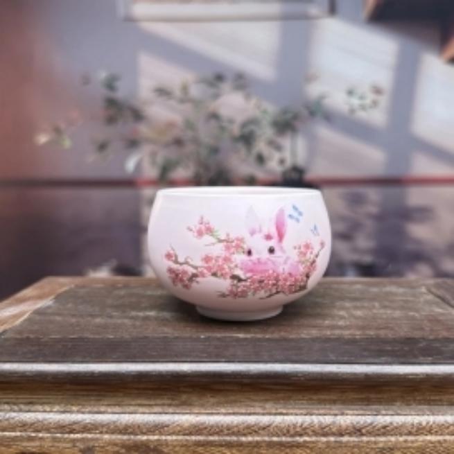G2823-红泥紫砂萌兔珐琅彩陶瓷客用杯-D茶杯家用