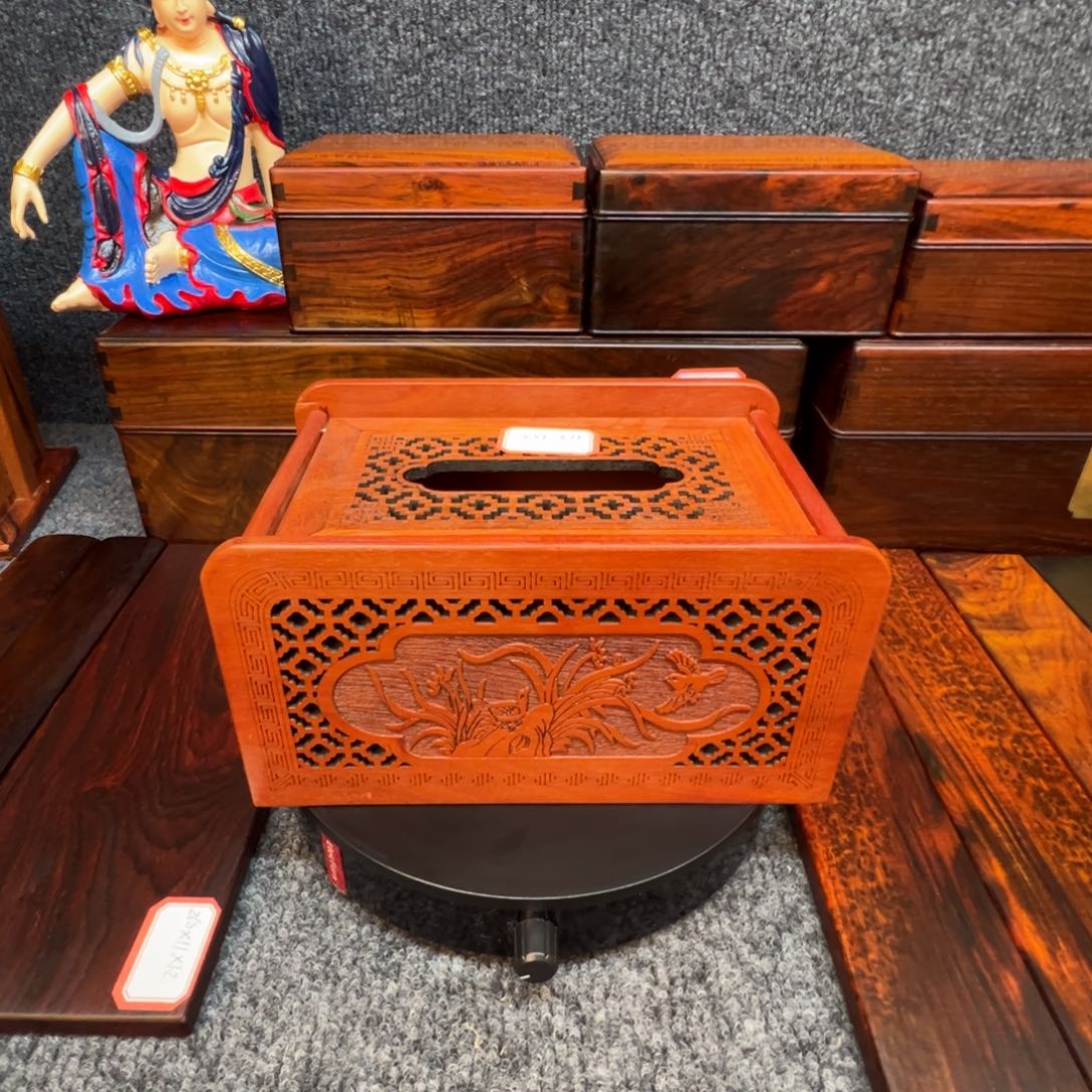 木缅甸花梨纸巾盒20×12×11
