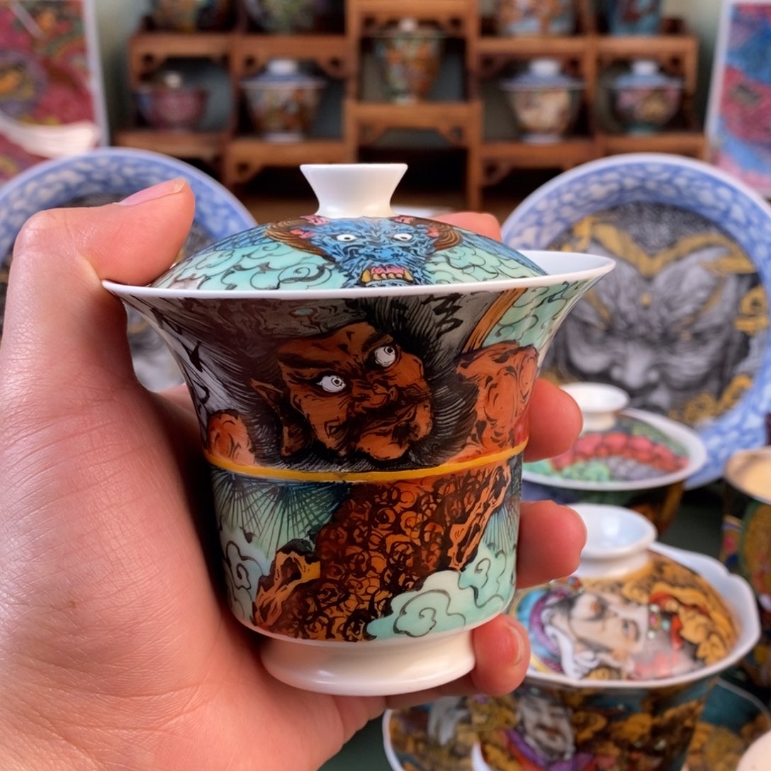 纯手工手绘陶瓷盖碗