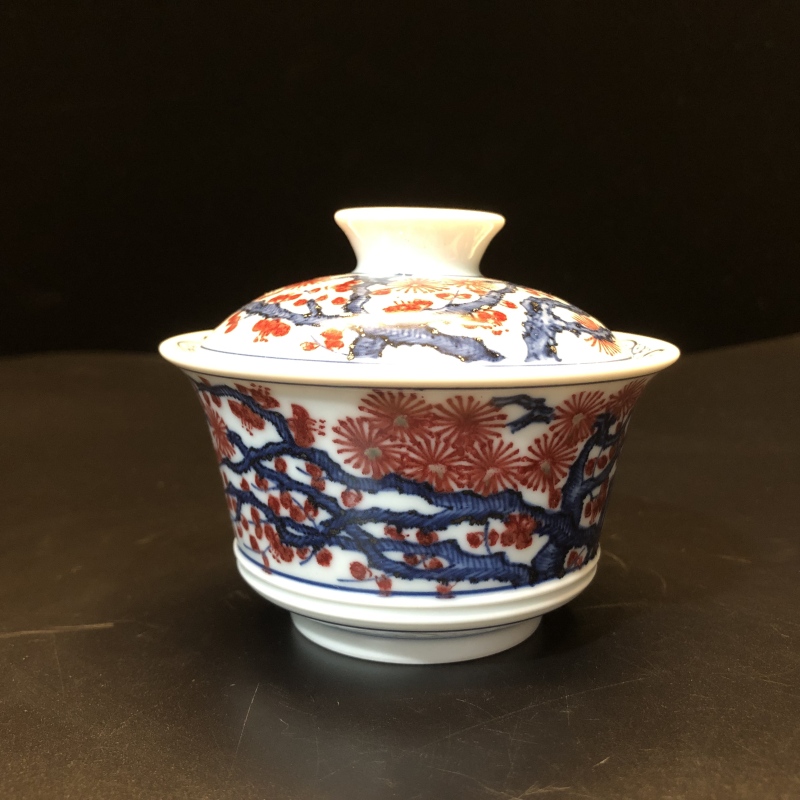 12.28/N200520/00573/青花红松树竹二才盖碗/口径9.4/高7.7/125cc