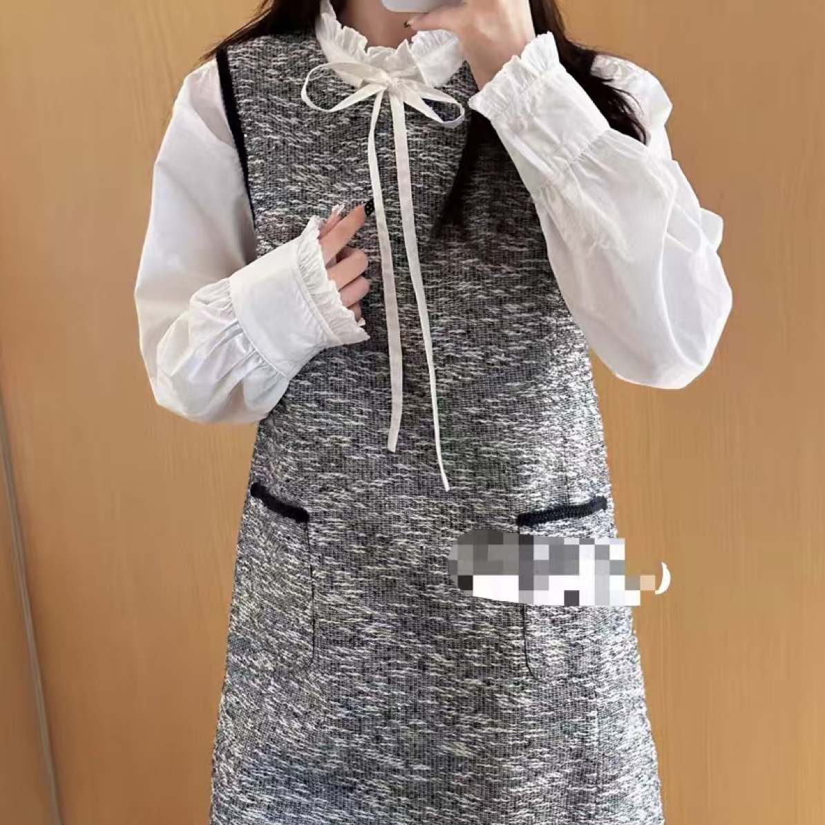 韩系秋款甜美温柔风复古简约小香风连衣裙