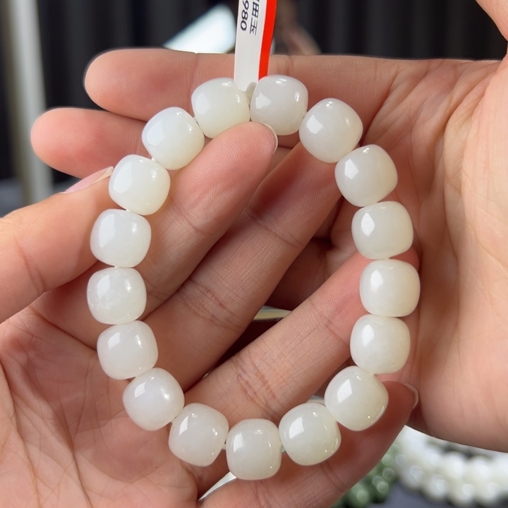 和田玉手串未镶嵌新疆山料山流水白玉卡11➕老型珠