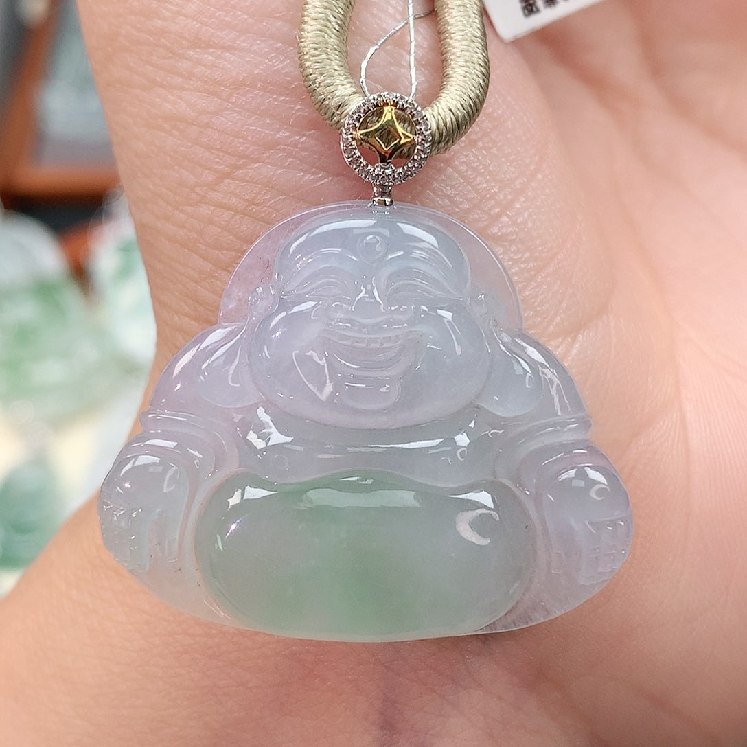 颈饰18K金镶嵌翡翠佛公