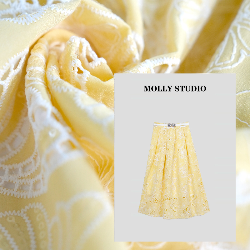 【摩登风范】Molly时尚气质显瘦新中式大码半裙黄色半身裙 M2610723
