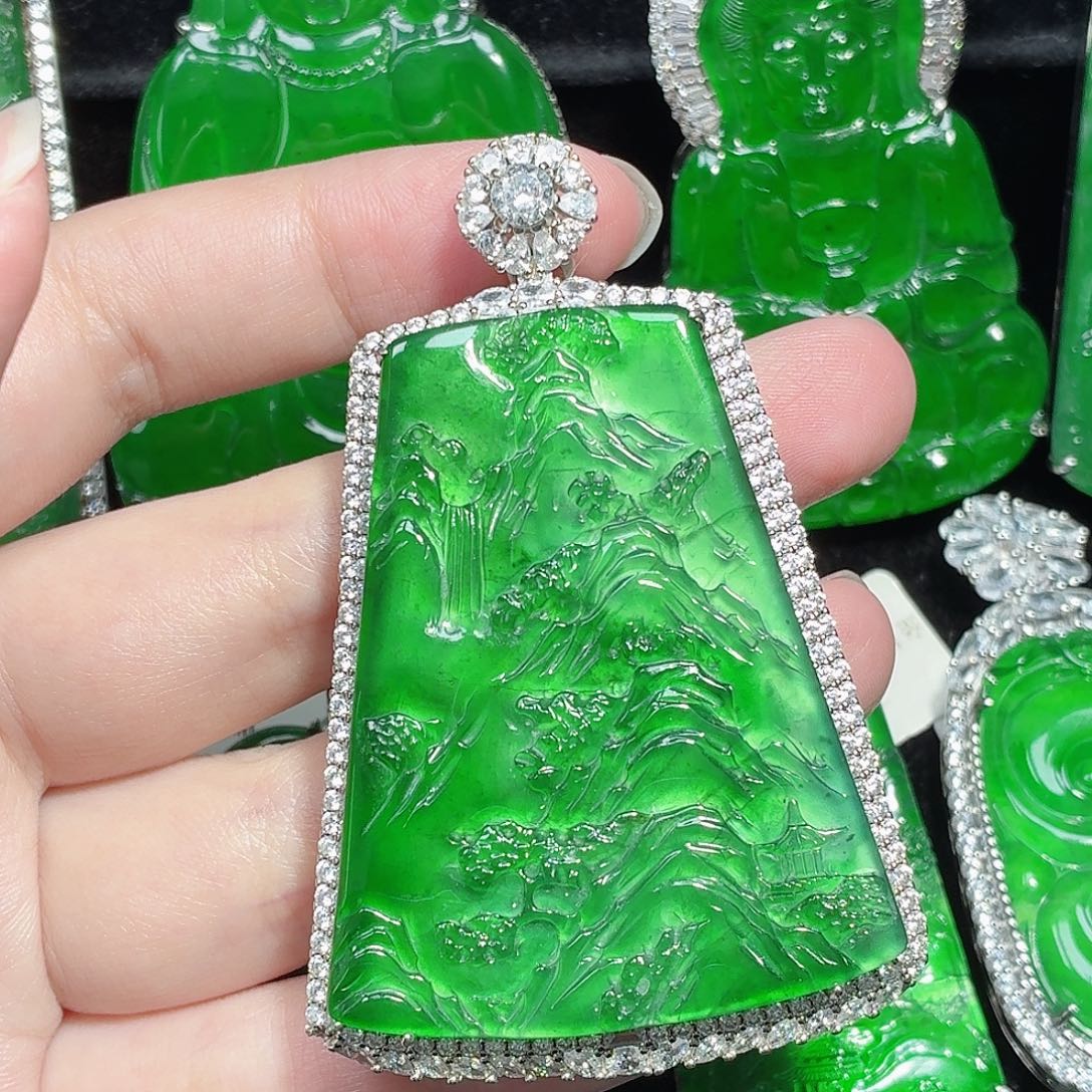 翡翠银S925镶嵌颈饰天然A货翡翠