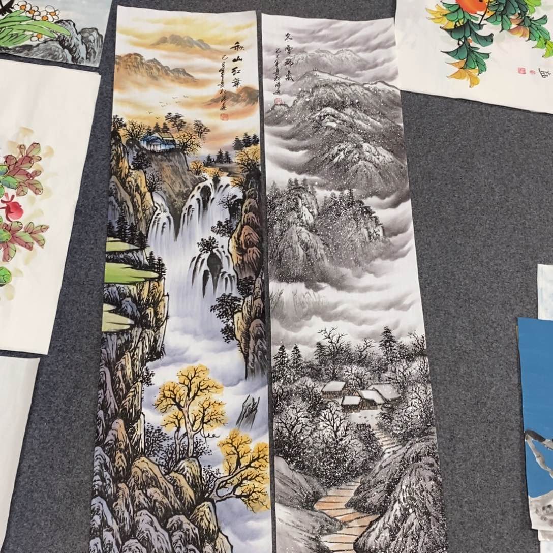 国画木**心尺寸140✖️35四尺对开手绘画