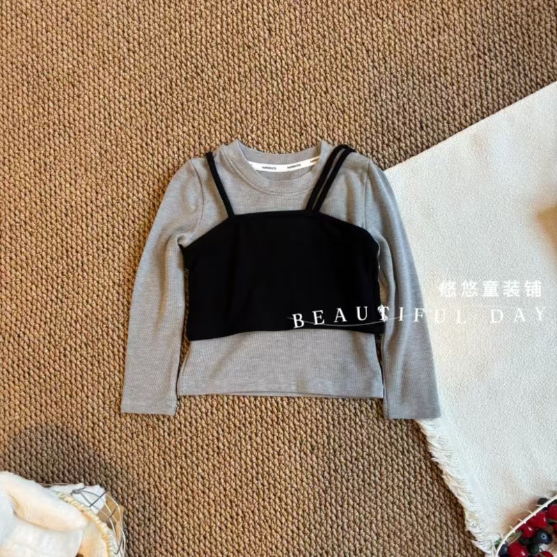 【秋季新款】女童长袖上衣女宝宝新款儿童真两件打底衫