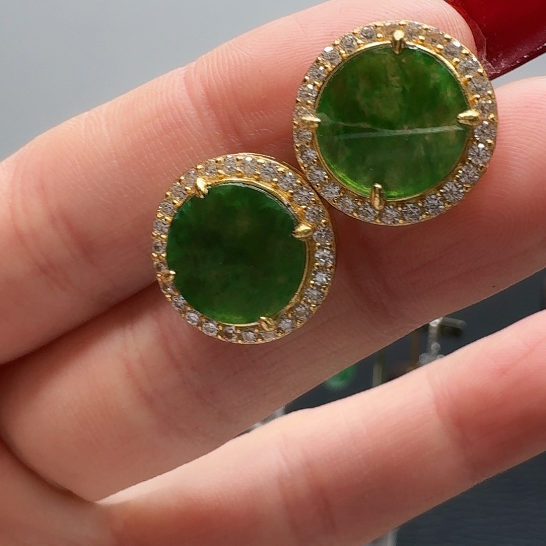 翡翠耳饰银S925镶嵌耳饰