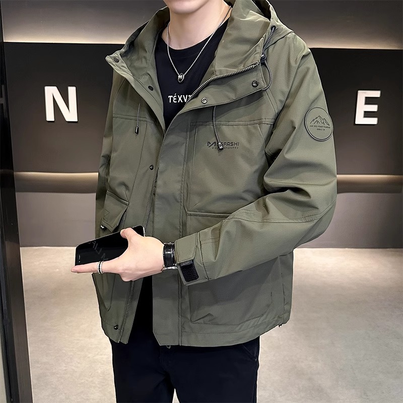 美式工装夹克男士痞帅外套2025春秋新款立领百搭连帽宽松上衣潮牌