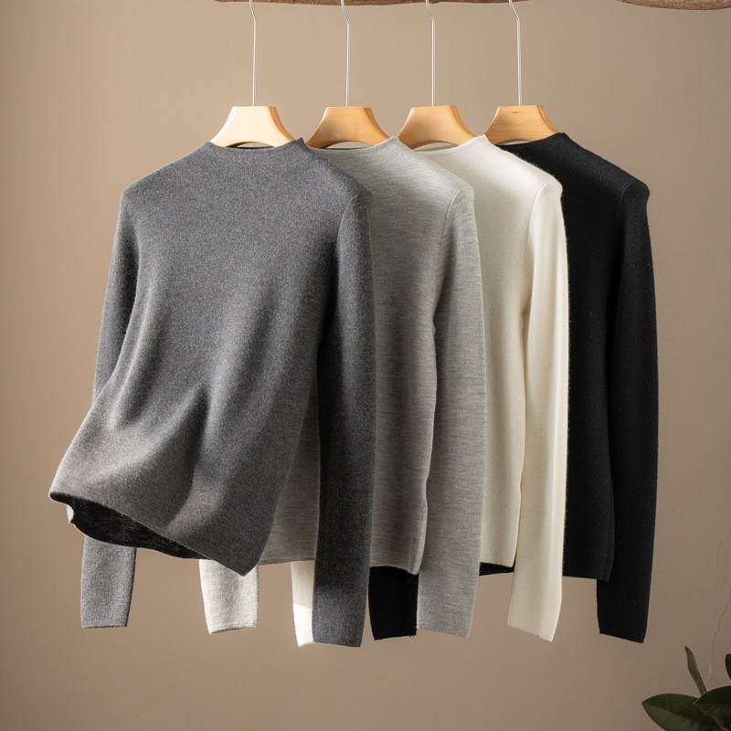 80支精纺100%山羊绒半高领套头衫厚款修身显瘦长袖百搭针织打底衫