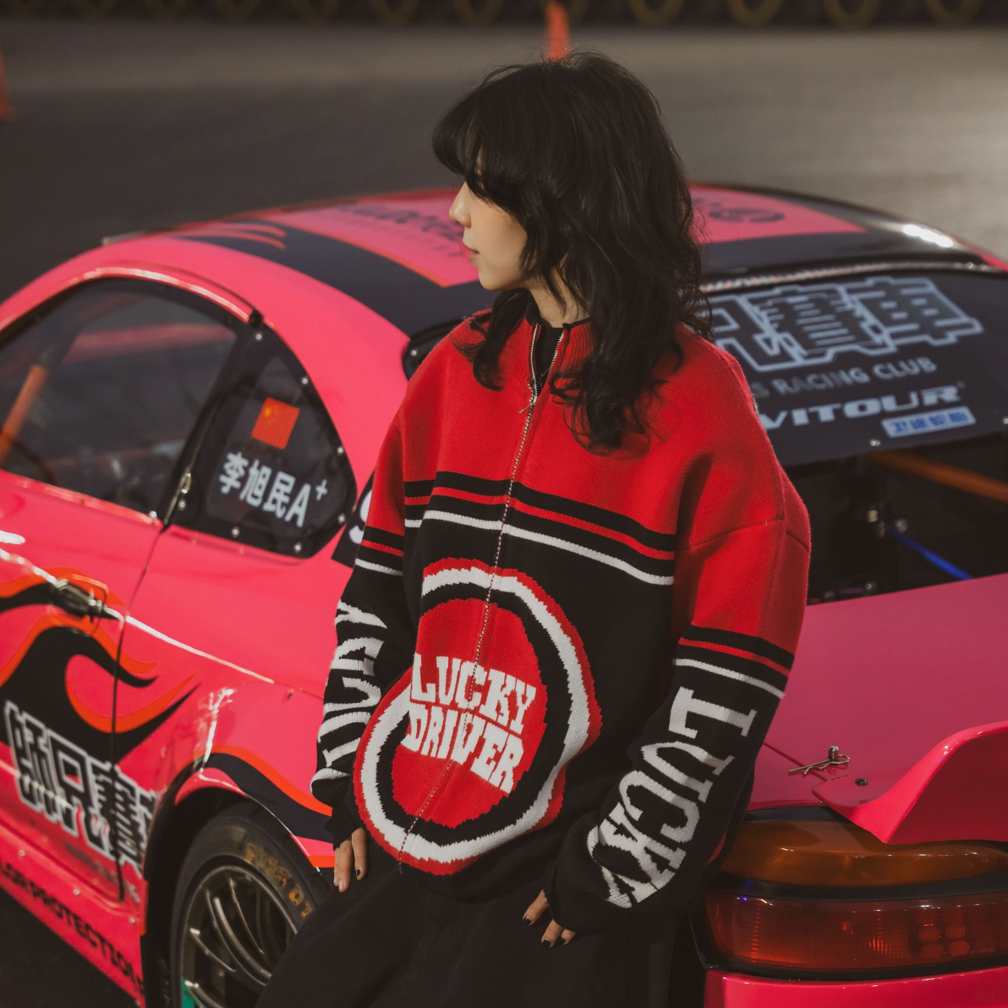 WILDSOUL-LUCKY好彩风机车赛车风抗静电拉链立领宽松百搭毛衣外套