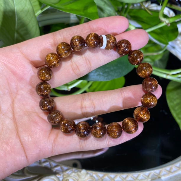 古铜色铜发晶单圈猫眼9mm左右水晶手串