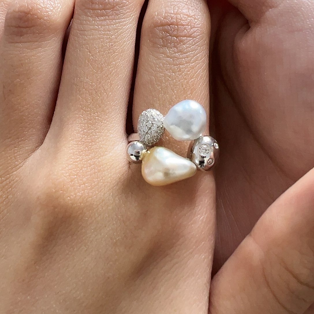 海水珍珠戒指银S925镶嵌杨