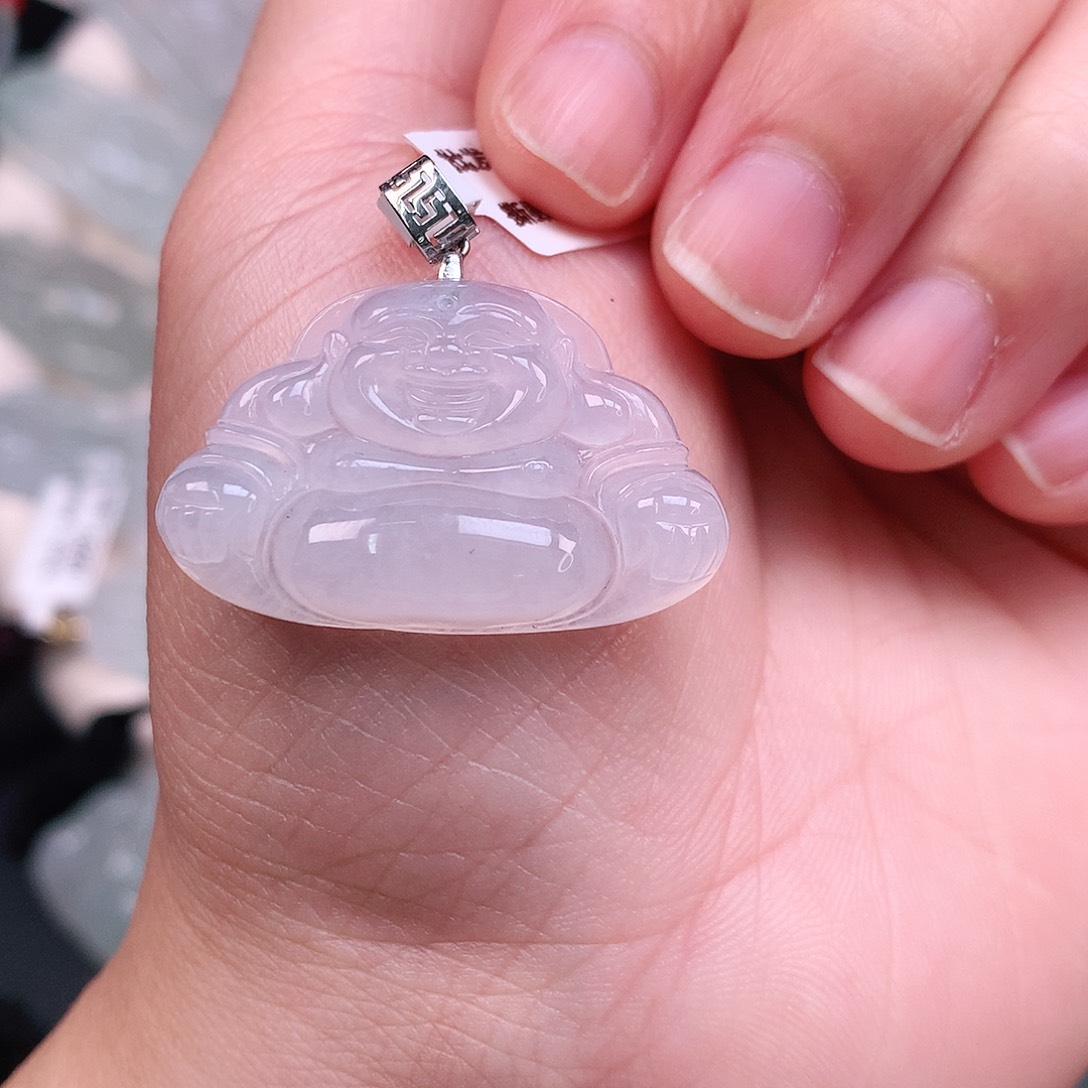 翡翠颈饰18K金镶嵌冰胶佛公