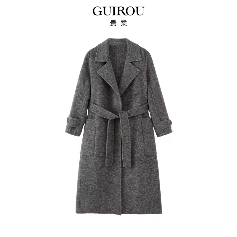 羊毛高级感加厚中长款大衣女2025年秋冬新款修身收腰双面呢外套