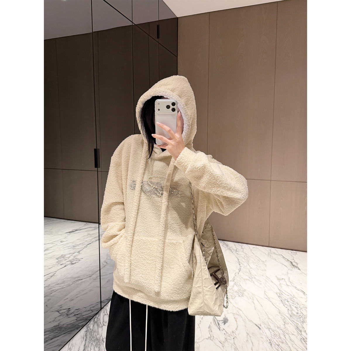 PAPERLLL辛间 玩味精致 美式钉珠字母连帽卫衣女冬松弛感宽松上衣