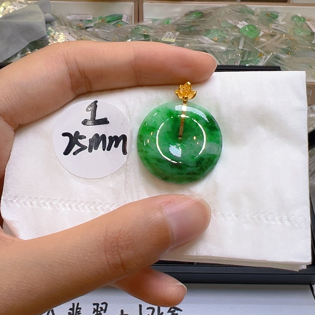 翡翠18K金镶嵌吊坠(不含链)翡翠