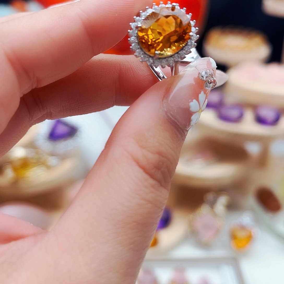 水晶戒指银S925镶嵌天然