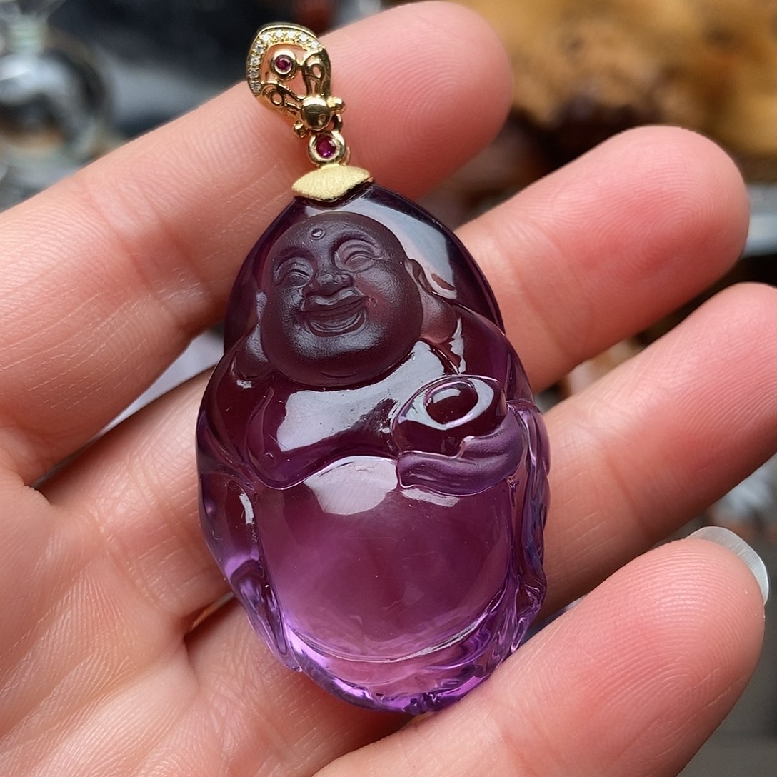 天然水晶吊坠18K金镶嵌水晶