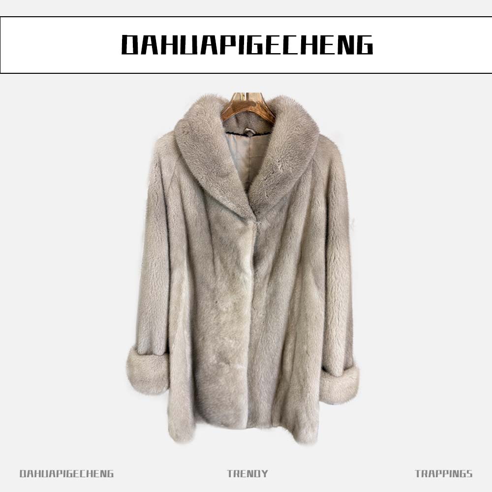 北集熊银蓝色翻领水貂皮草女款百搭貂皮大衣女整貂外套