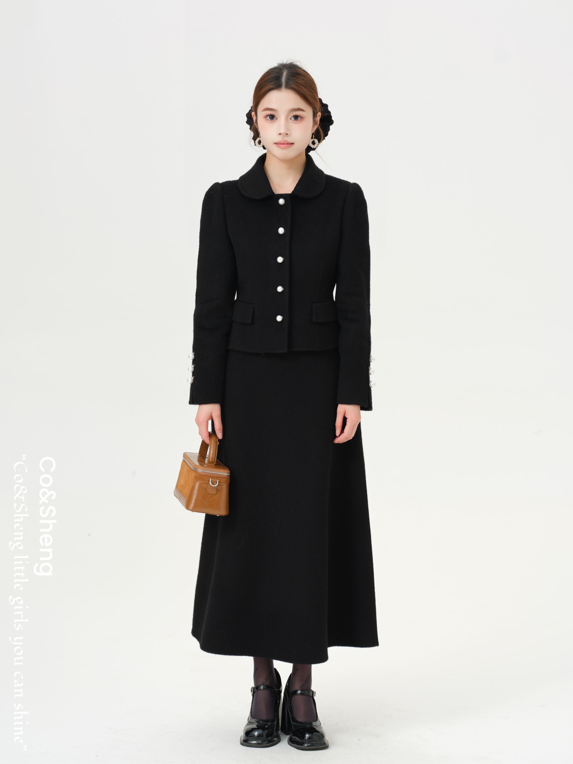 海伦娜/重生 秋冬时尚洋气套装羊毛羊驼外套半身裙女 co&sheng