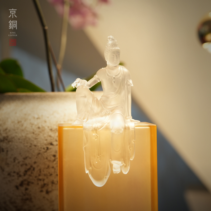 京铜原创琉璃自在观音禅意桌面家用吉祥装饰摆件玄关中式