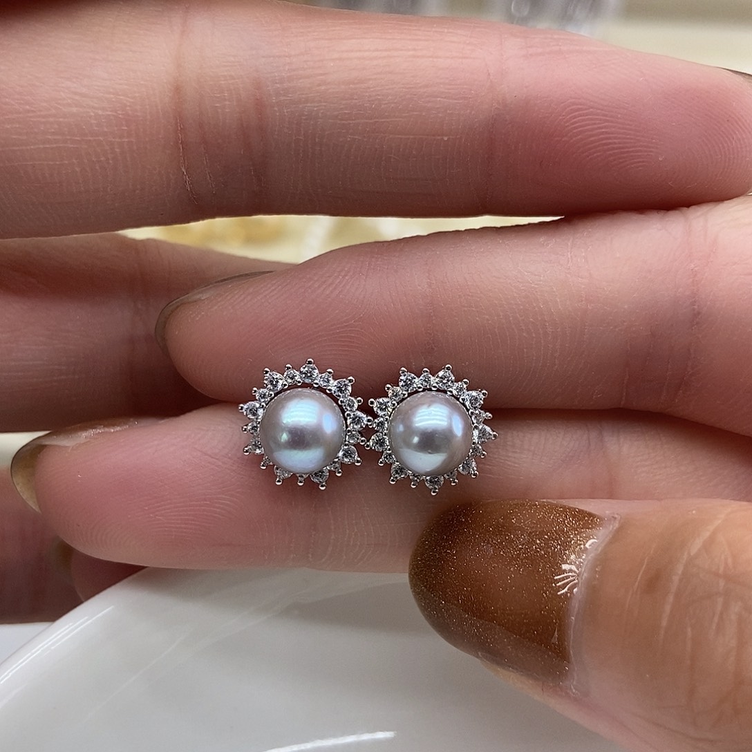 银S925镶嵌耳饰海水珍珠