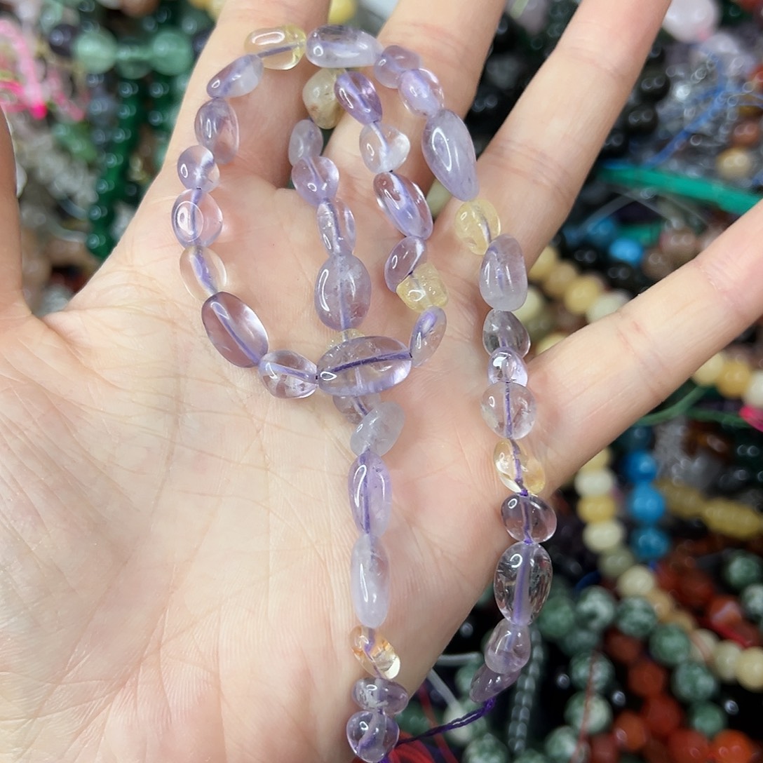 玛瑙/玉髓未镶嵌珠宝半成品，卡6✖️8紫黄晶糖豆一条